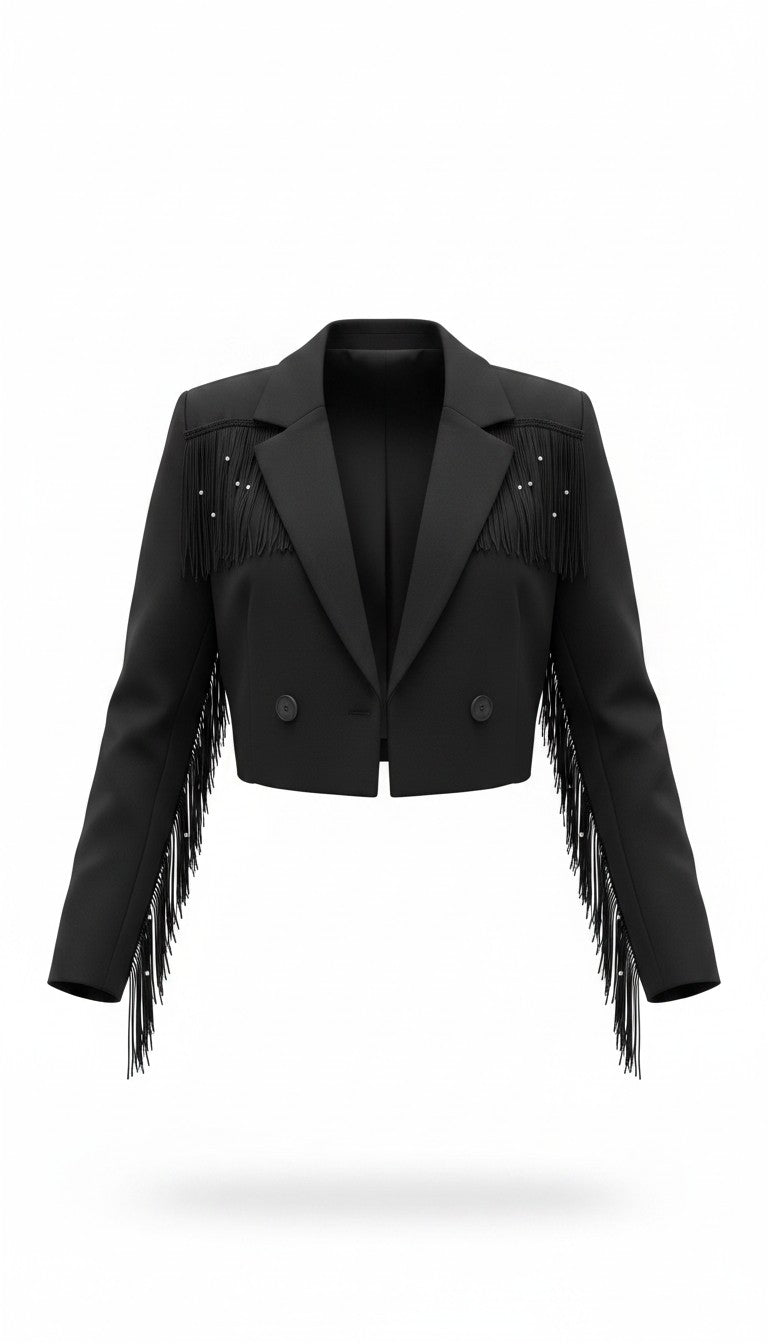 Cropped Blazer with Fringes